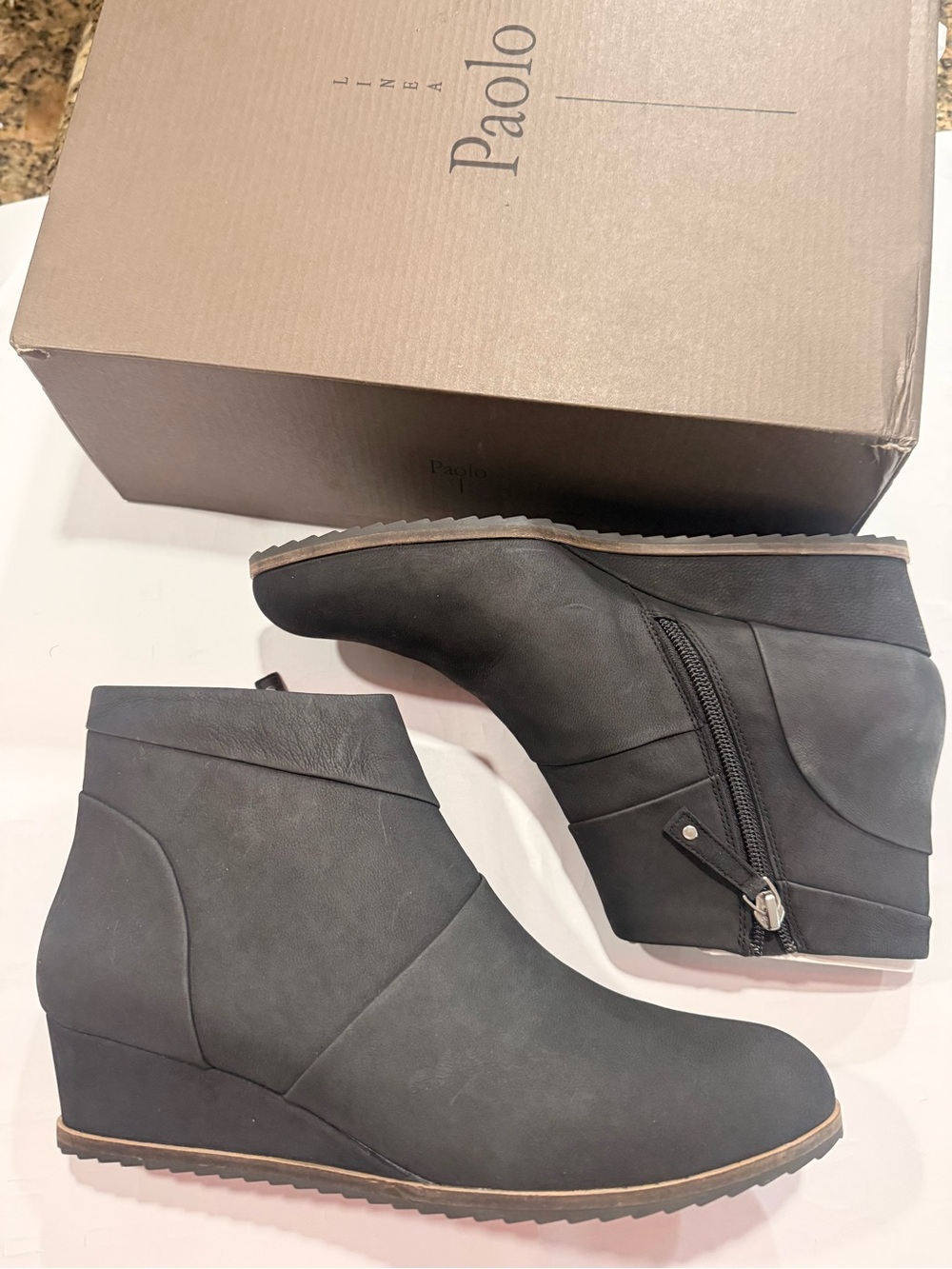 Paolo Black Wedge Ankle Booties with Side Zip
